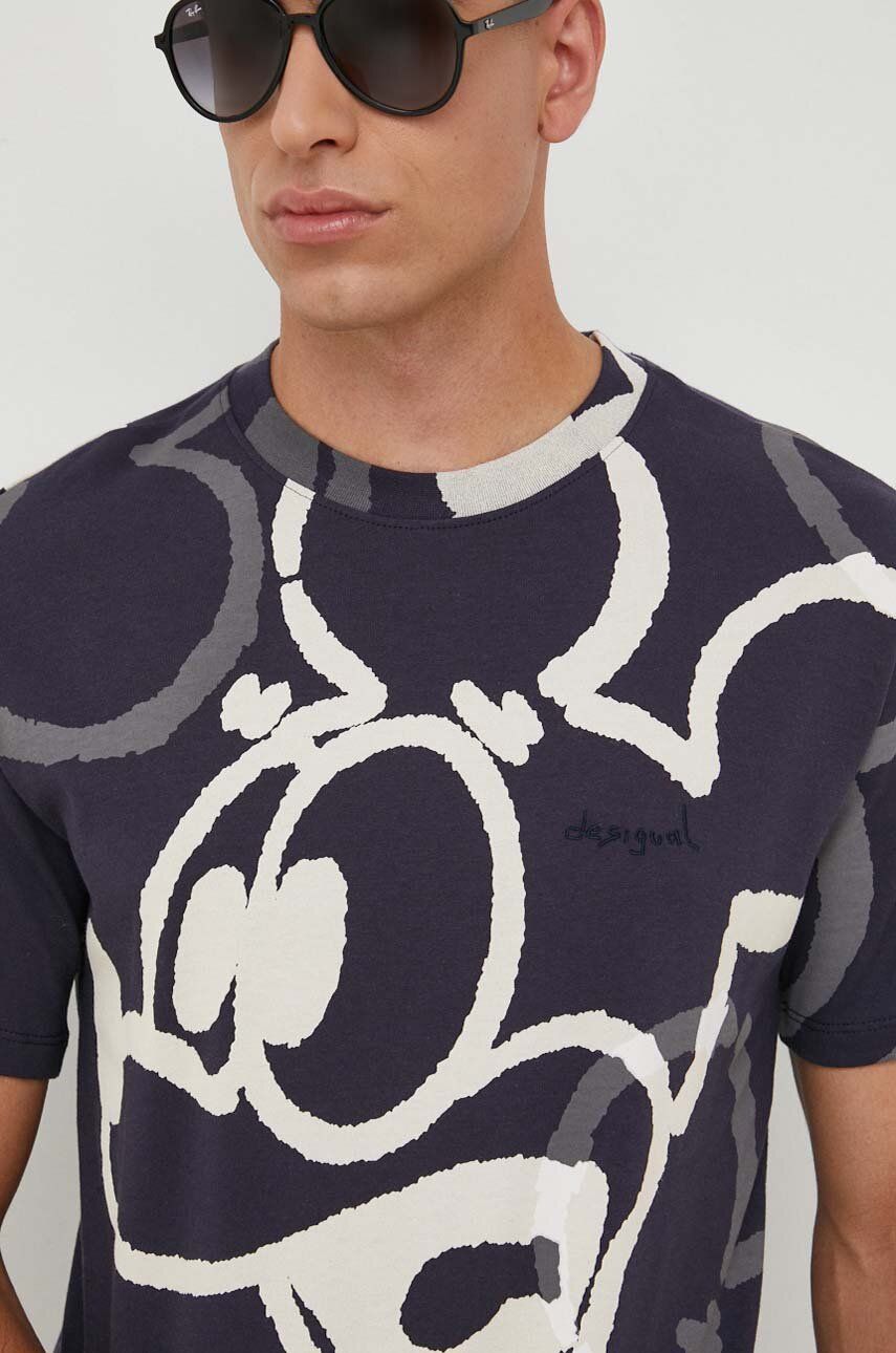Desigual tricou din bumbac x Disney barbati, culoarea albastru marin, modelator