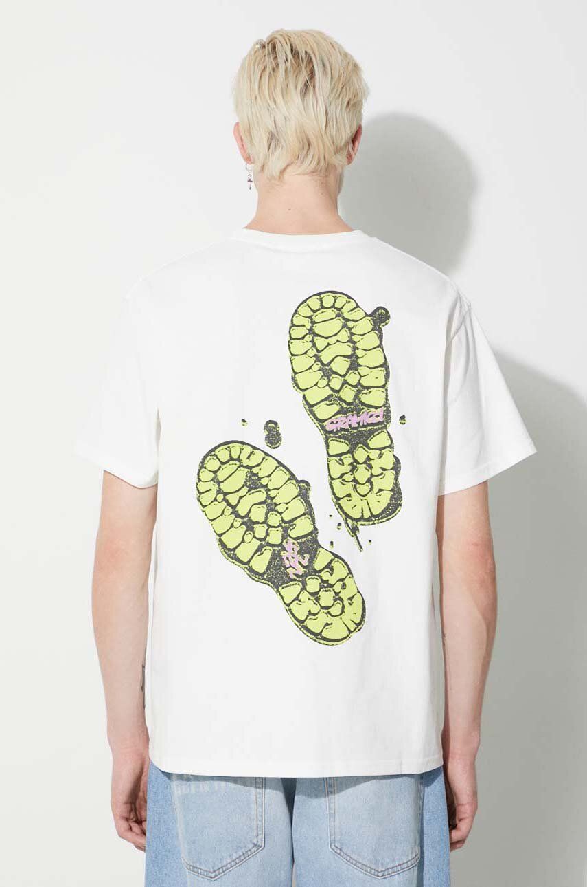 Gramicci tricou din bumbac Footprints Tee barbati, culoarea alb, cu imprimeu, G3FU.T071