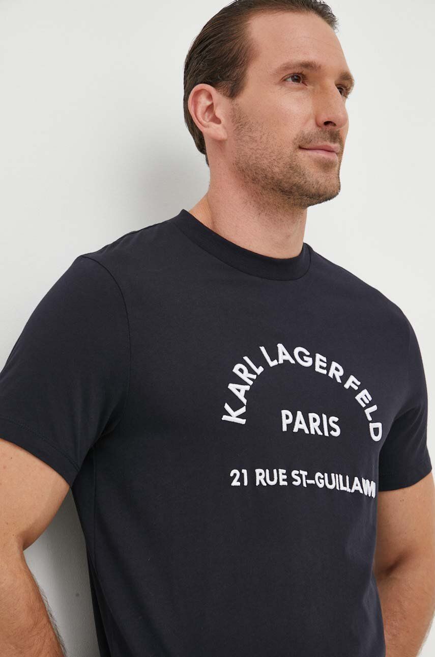 Bavlnené tričko Karl Lagerfeld pánsky, tmavomodrá farba, s nášivkou