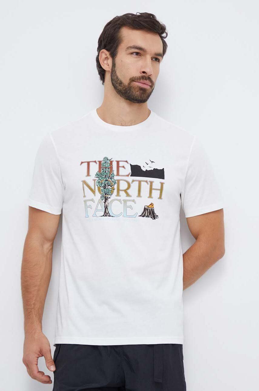 The North Face tricou din bumbac barbati, culoarea bej, cu imprimeu