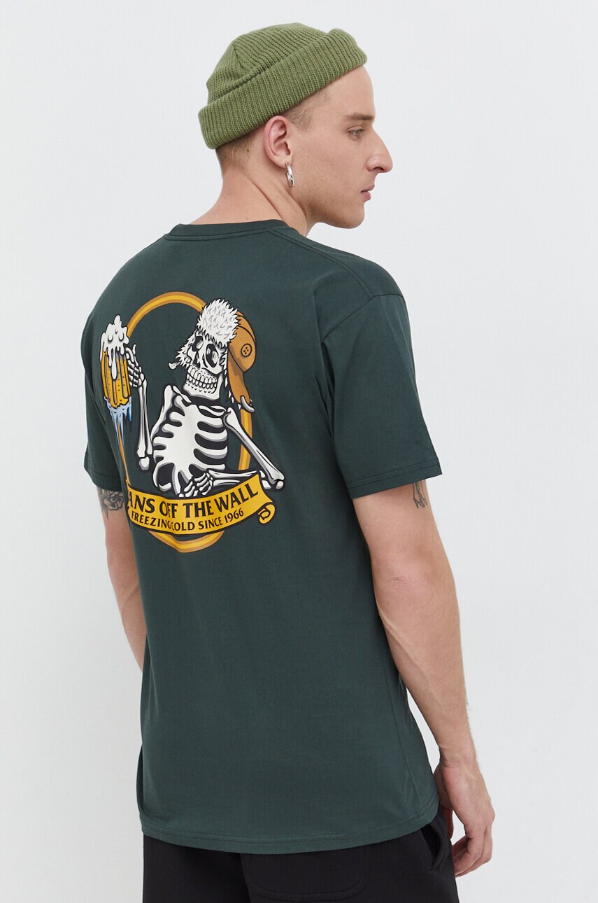 Vans tricou din bumbac barbati, culoarea verde, cu imprimeu