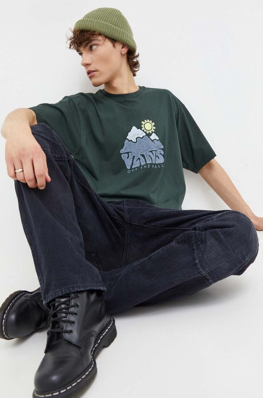 Vans tricou din bumbac barbati, culoarea verde, cu imprimeu