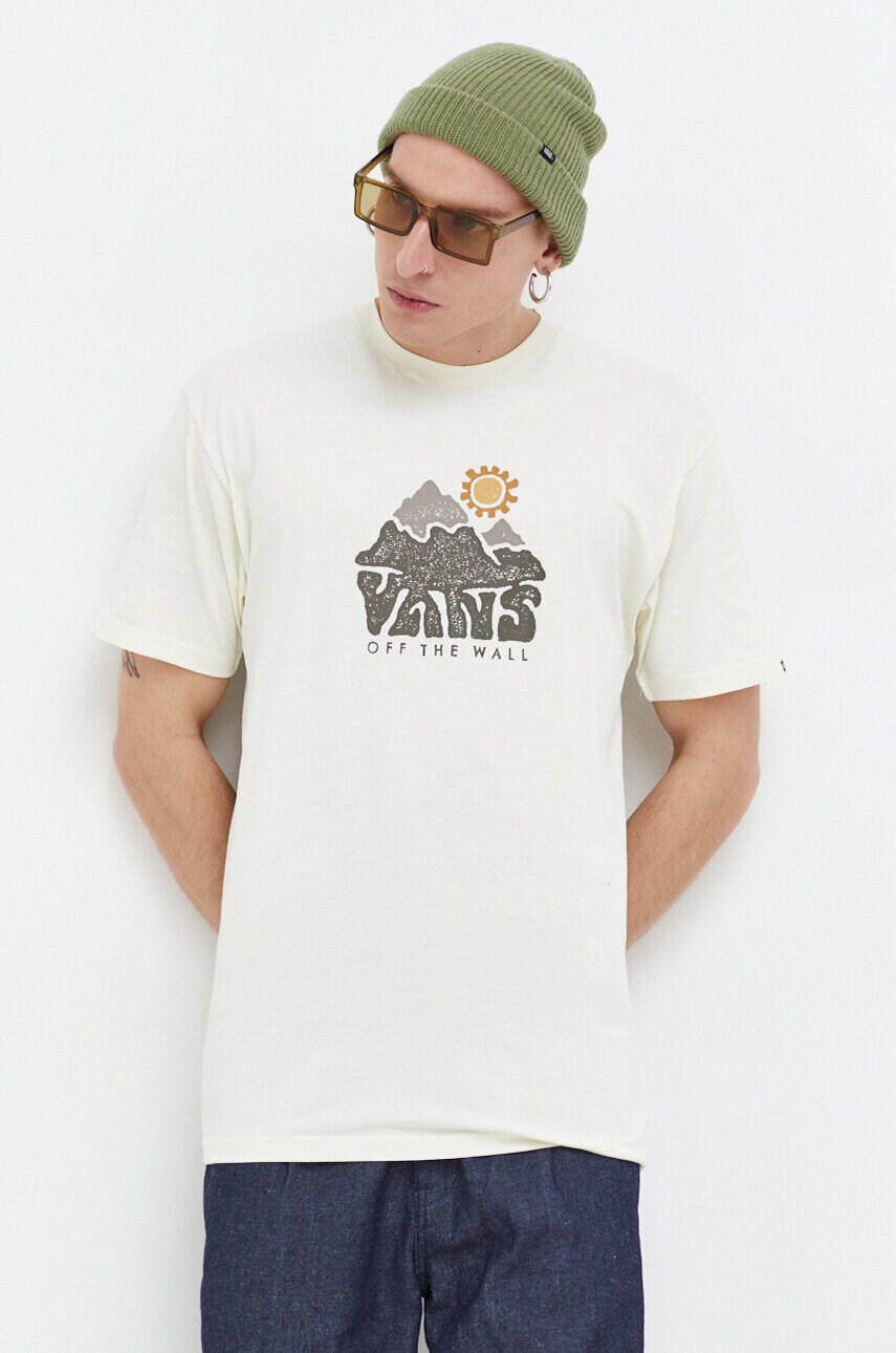 

Бавовняна футболка Vans чоловічий колір бежевий з принтом