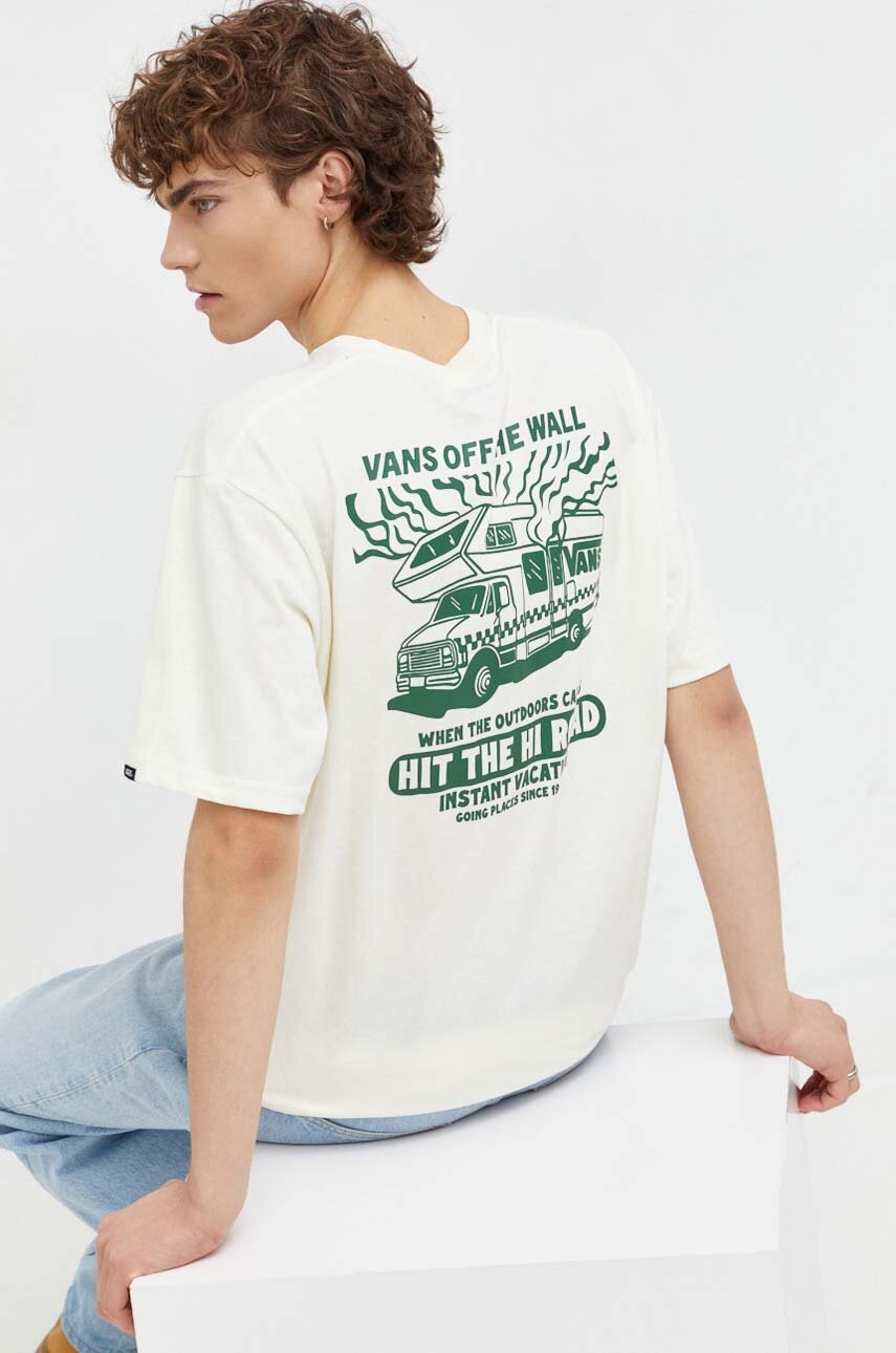 

Памучна тениска Vans в бежово с принт, Бежов