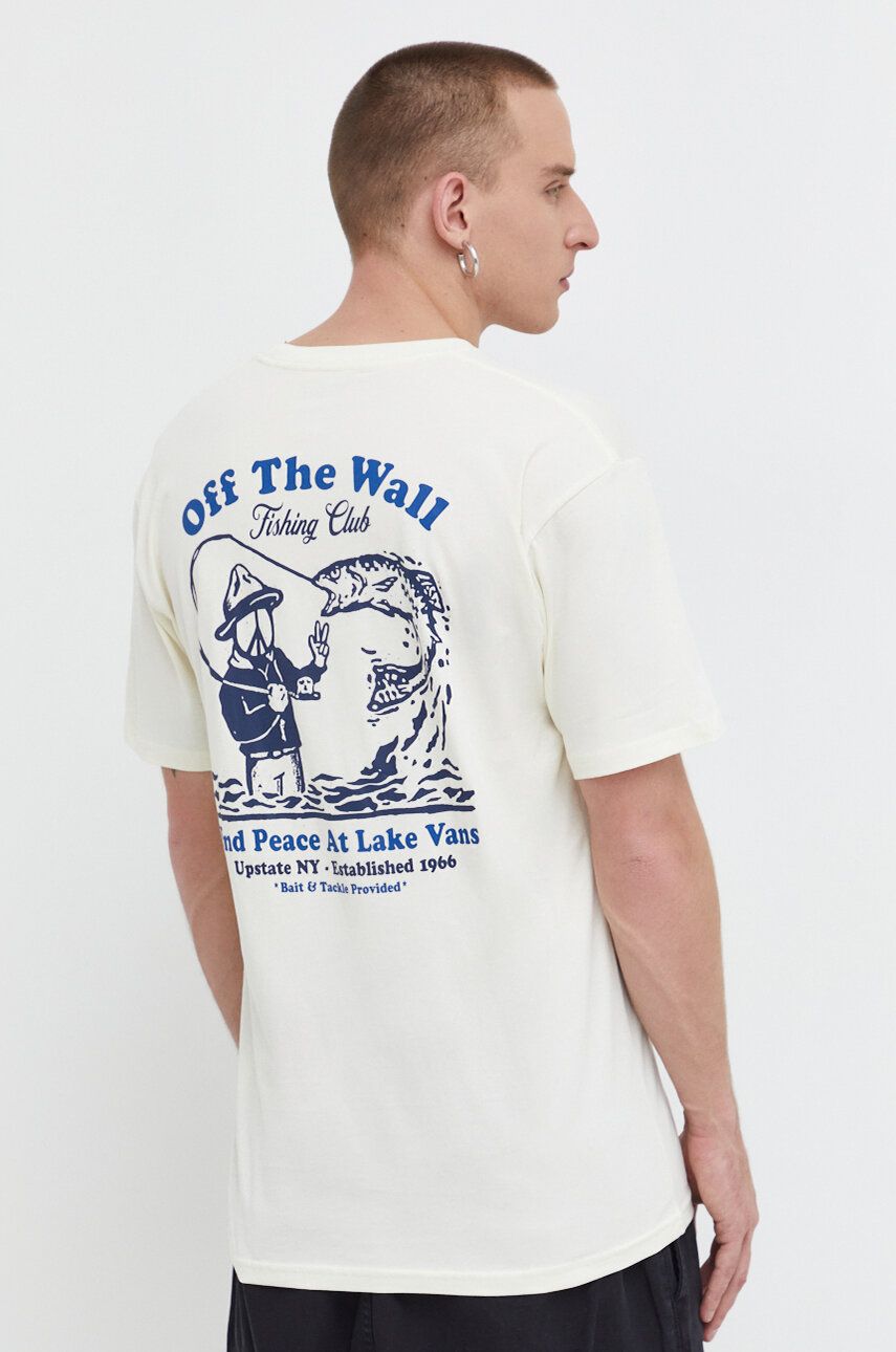Levně Bavlněné tričko Vans béžová barva, s potiskem