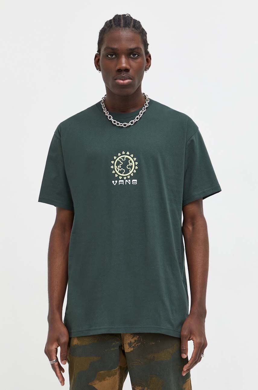 Vans tricou din bumbac barbati, culoarea verde, cu imprimeu