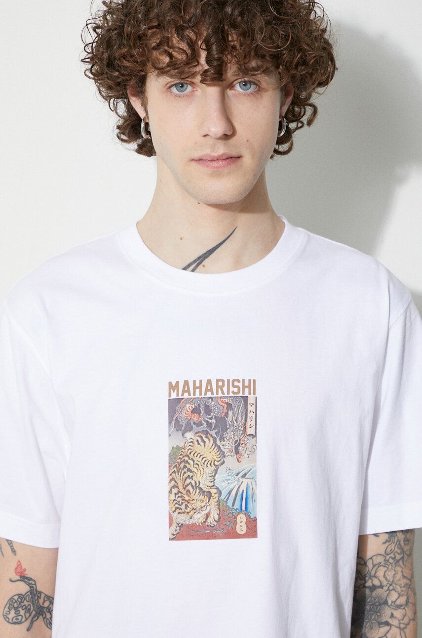 Pamučna Majica Maharishi Tiger Vs. Dragon T-Shirt Za Muškarce, Boja: Bijela, S Tiskom, 1078.WHITE