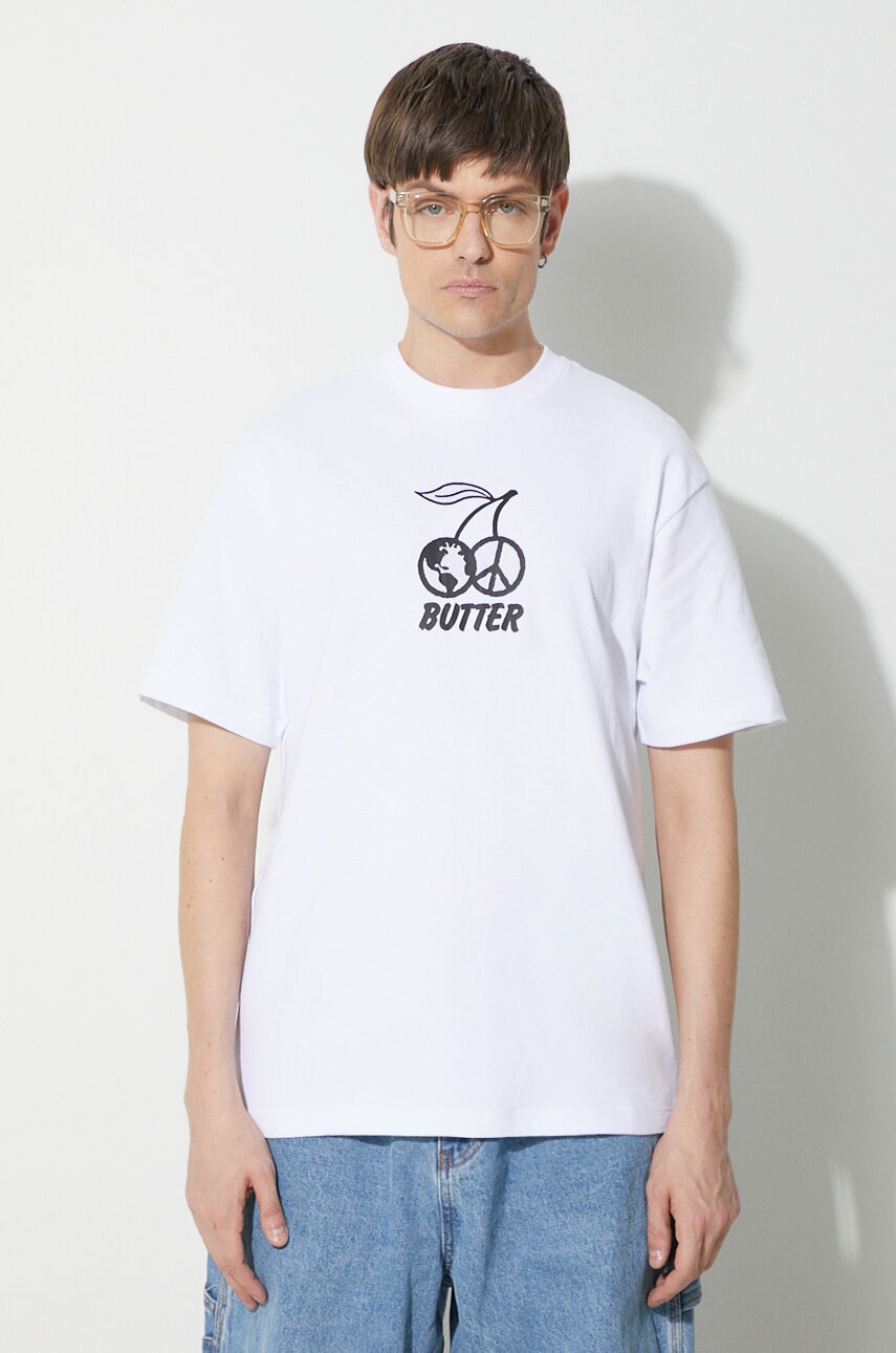 Butter Goods tricou din bumbac Cherry Tee bărbați, culoarea alb, cu imprimeu, BGQ423D10202