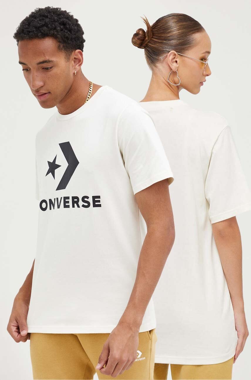 

Памучна тениска Converse в бежово с принт, Бежов