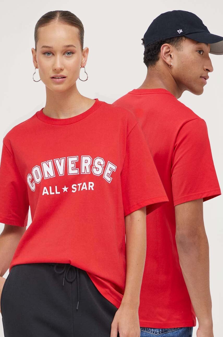 

Памучна тениска Converse в червено с принт, Червен