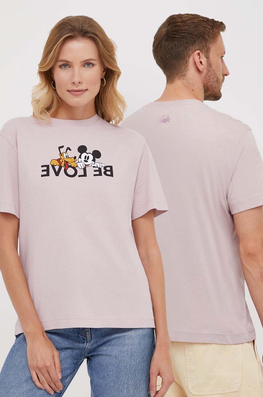 

Хлопковая футболка United Colors of Benetton x Disney цвет розовый с принтом