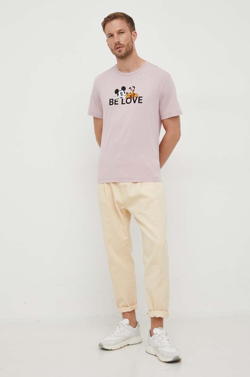 

Бавовняна футболка United Colors of Benetton x Disney колір рожевий з принтом