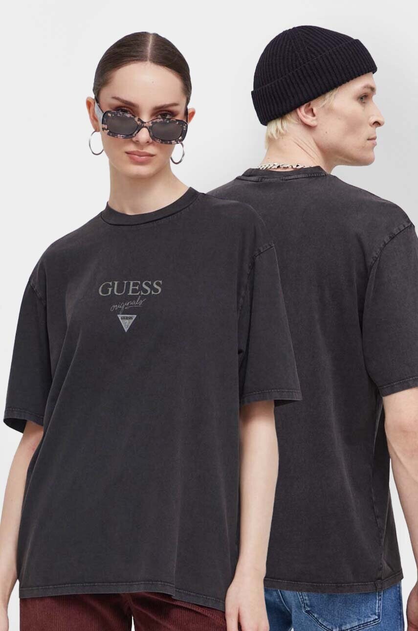 

Хлопковая футболка Guess Originals цвет чёрный с принтом
