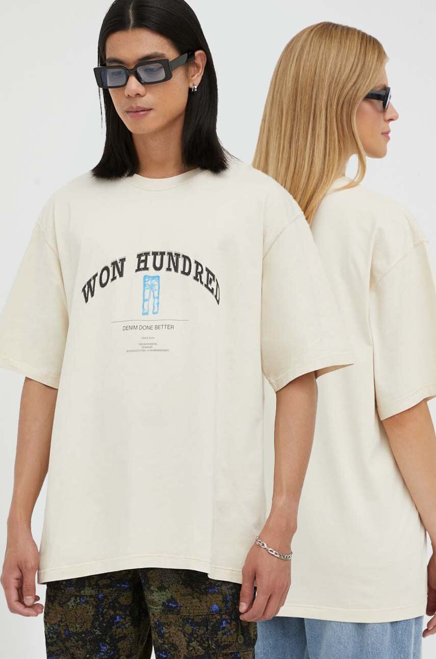 Bavlněné tričko Won Hundred béžová barva, s potiskem