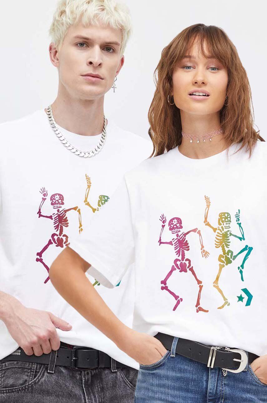 Converse tricou din bumbac Dia De Muertos culoarea alb, cu imprimeu
