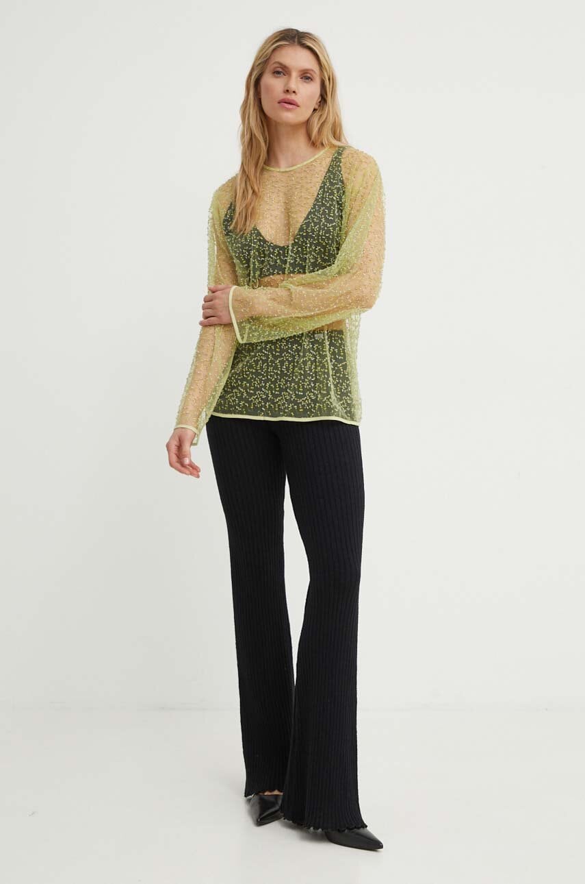 Samsoe Samsoe bluza SAMALLY femei, culoarea verde, cu imprimeu, F24200140 Samsoe Samsoe bluza SAMALLY femei, culoarea verde, cu imprimeu, F24200140