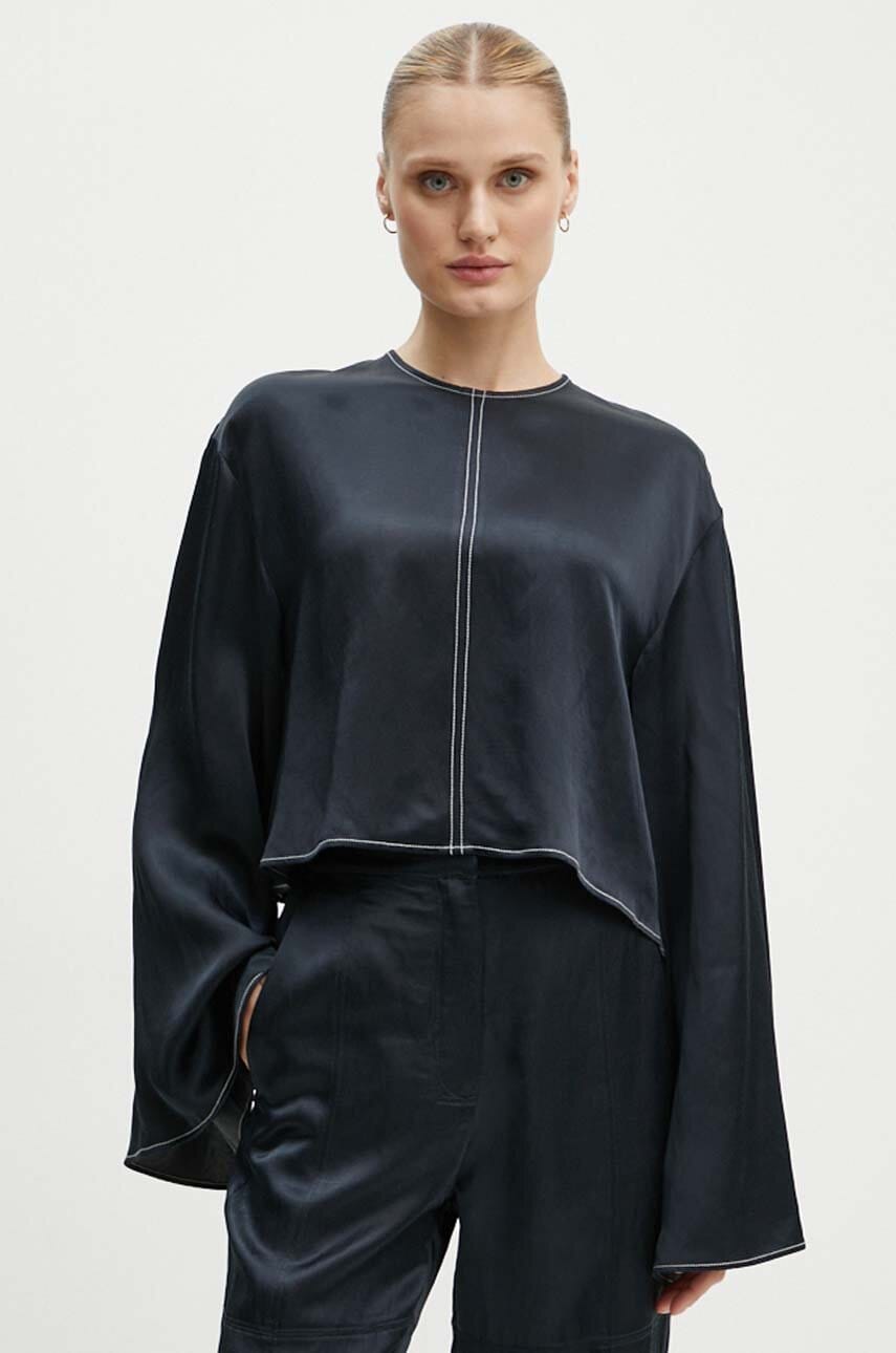 Day Birger et Mikkelsen bluza din amestec de in Becky - High Shine Blend RD culoarea albastru marin, neted, DAY65243309