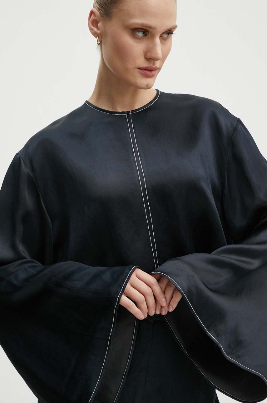 Μπλούζα με μείγμα από λινό Day Birger et Mikkelsen Becky - High Shine Blend RD χρώμα: ναυτικό μπλε, DAY65243309 φωτογραφία