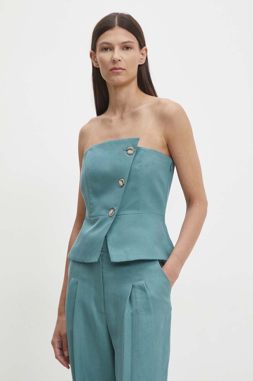 BA&SH bluza din amestec de in culoarea turcoaz, neted, 1H24GABR