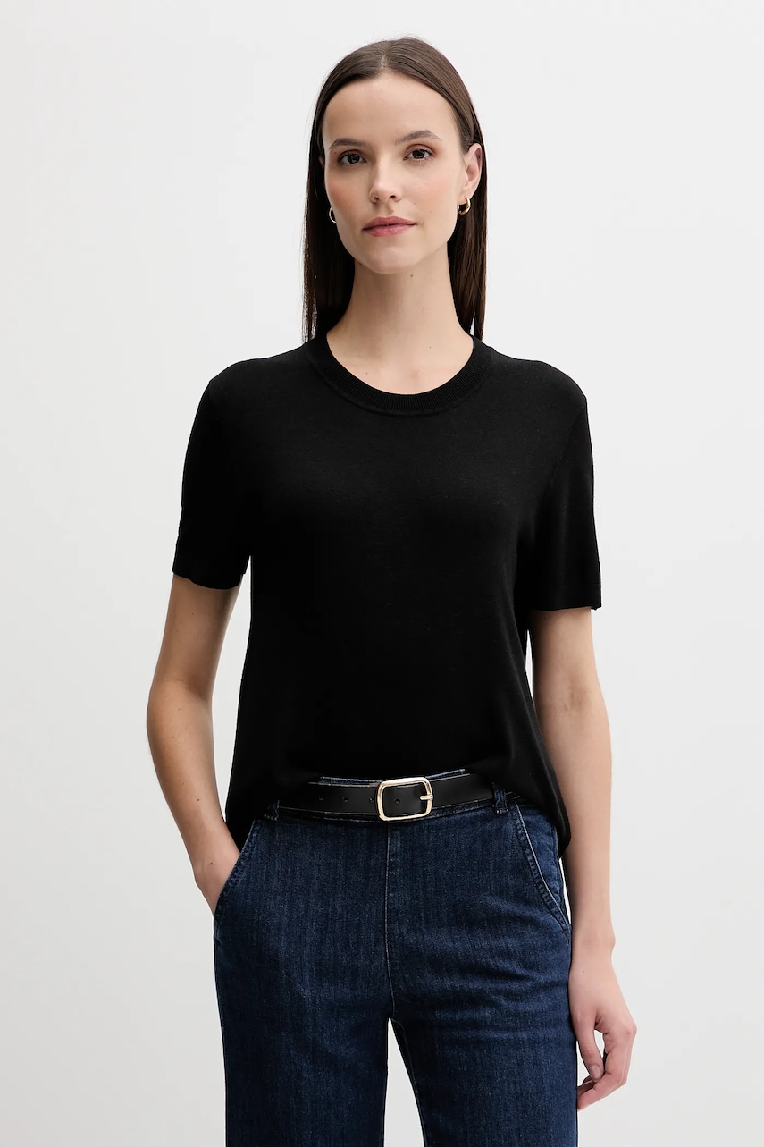 Levně Hedvábné tričko United Colors of Benetton černá barva, 1ZRED10BK