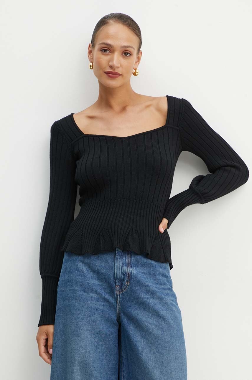 Luisa Spagnoli pulover de lana MERLATO femei, culoarea negru, light, 58426 Luisa Spagnoli pulover de lana MERLATO femei, culoarea negru, light, 58426