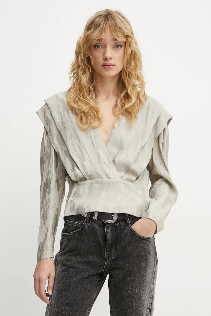 IRO bluză femei, culoarea gri, cu imprimeu, WM16TABIA