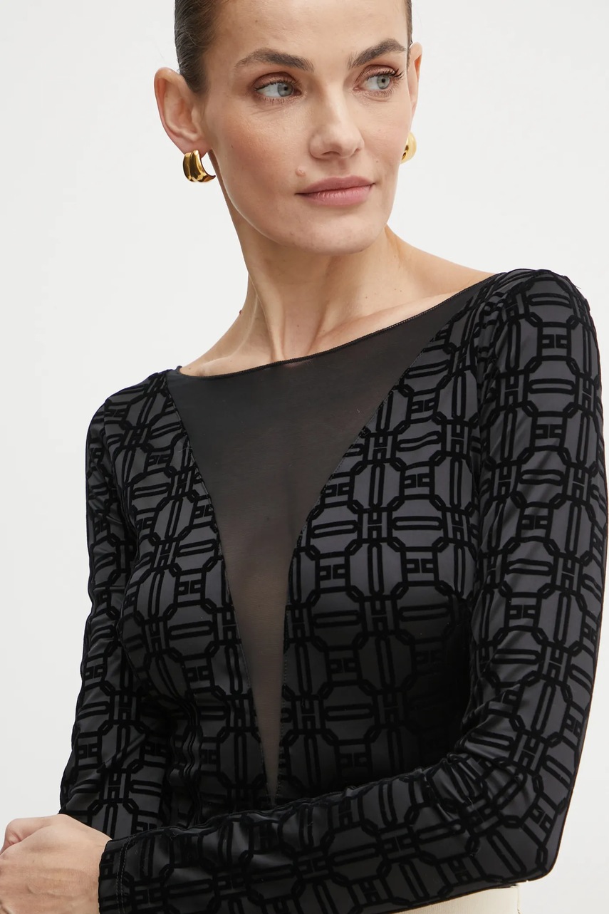 

Боди Elisabetta Franchi дамско в черно с десен BO01147E2, Черен
