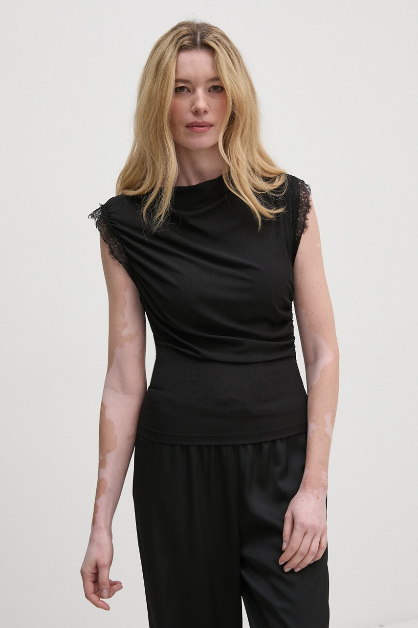 Sisley bluza femei, culoarea negru, neted, 3XZUL105Y