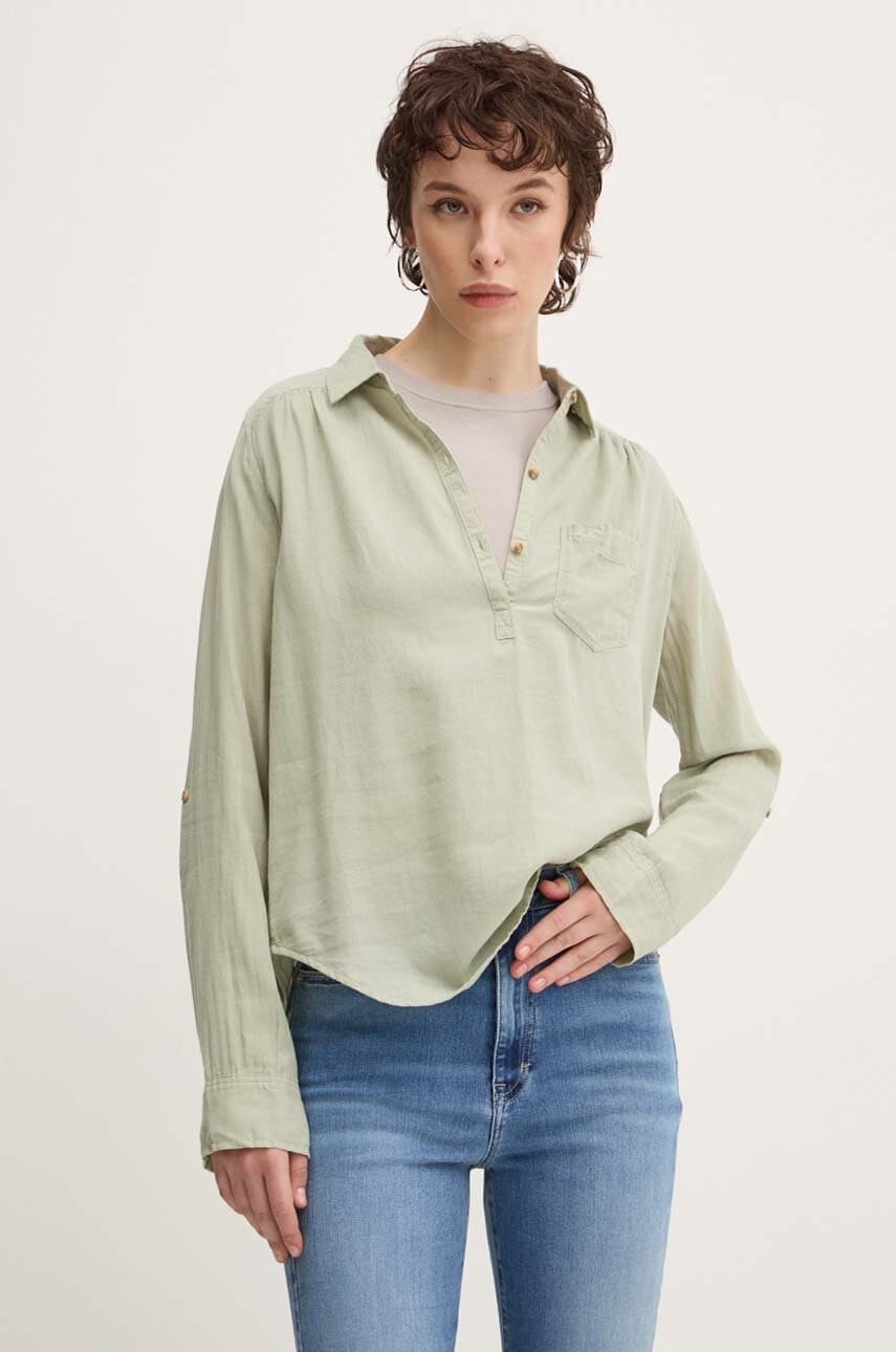 Hollister Co. camasa din bumbac femei, culoarea verde, cu guler clasic, regular, KI340-3262 Hollister Co. camasa din bumbac femei, culoarea verde, cu guler clasic, regular, KI340-3262