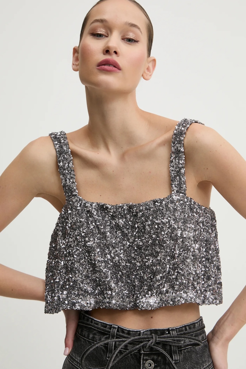 Aniye By bluza femei, culoarea argintiu, cu imprimeu, 181392 Aniye By bluza femei, culoarea argintiu, cu imprimeu, 181392