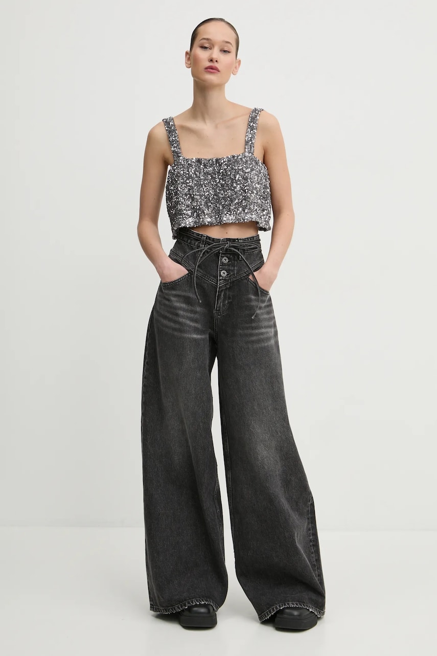 Блузка Aniye By женская цвет серебрянный с аппликацией 181392 Блузка Aniye By женская цвет серебрянный с аппликацией 181392