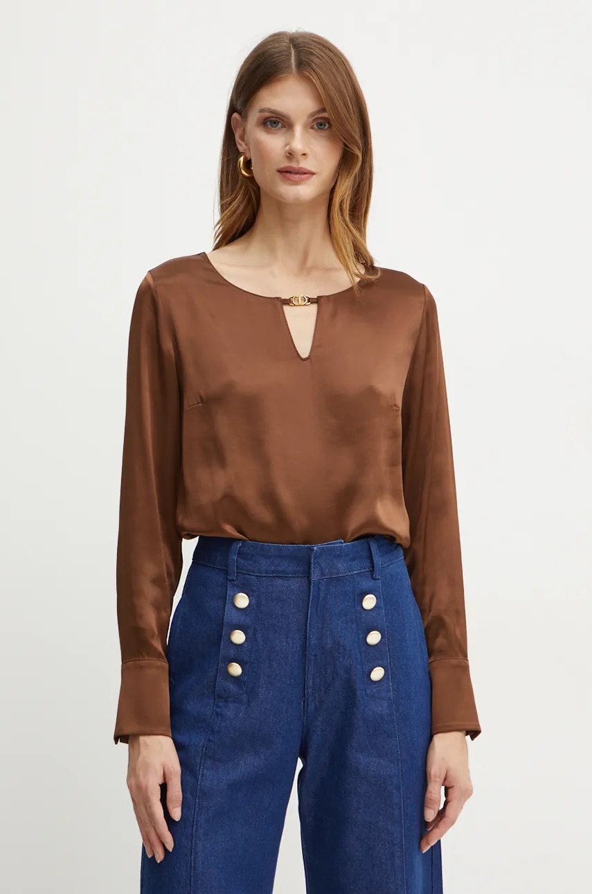 Levně Halenka Twinset dámská, hnědá barva, s aplikací, 242TF2123