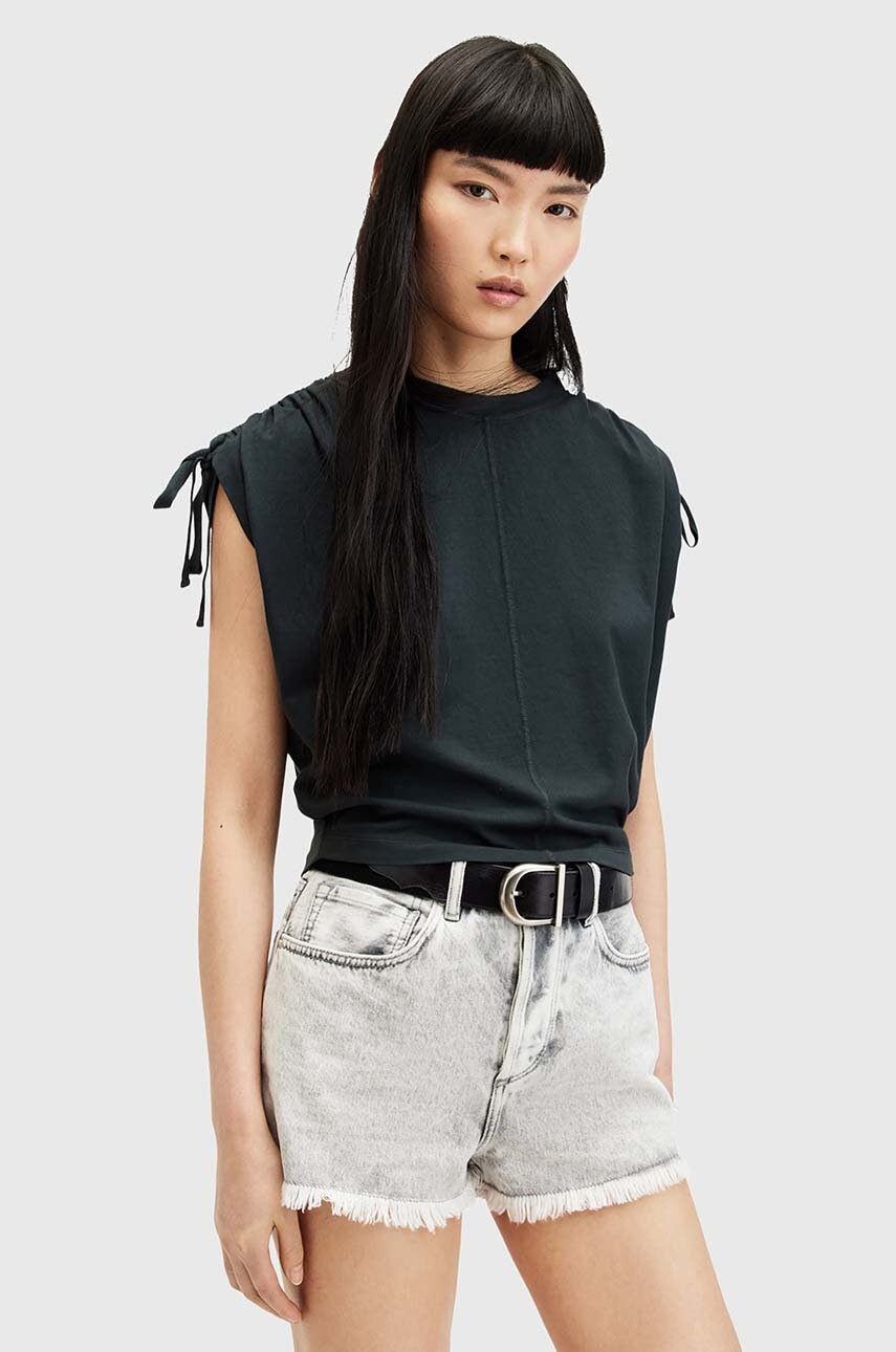 

Памучна блуза AllSaints CASSIE TEE дамска в черно с изчистен дизайн W157JA, Черен