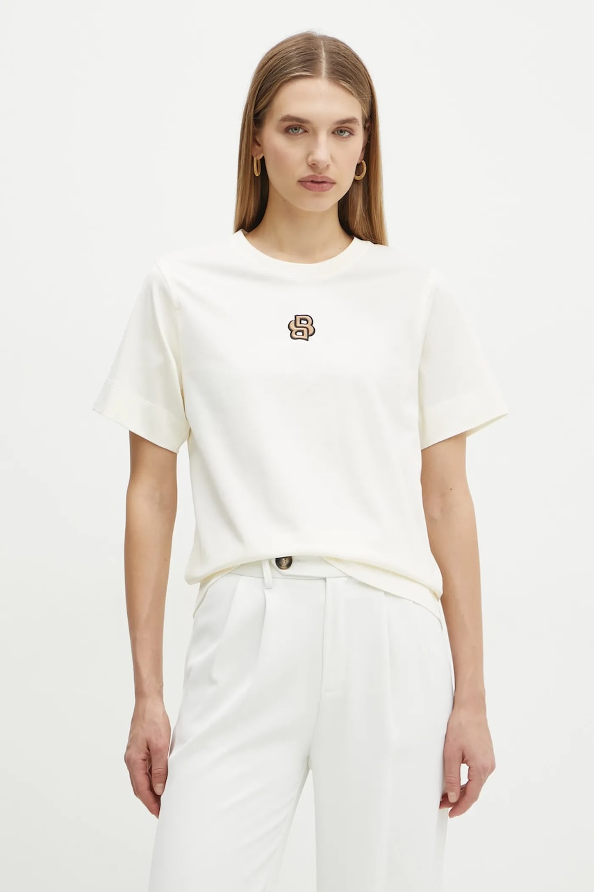 BOSS tricou din bumbac femei, culoarea bej, 50526205