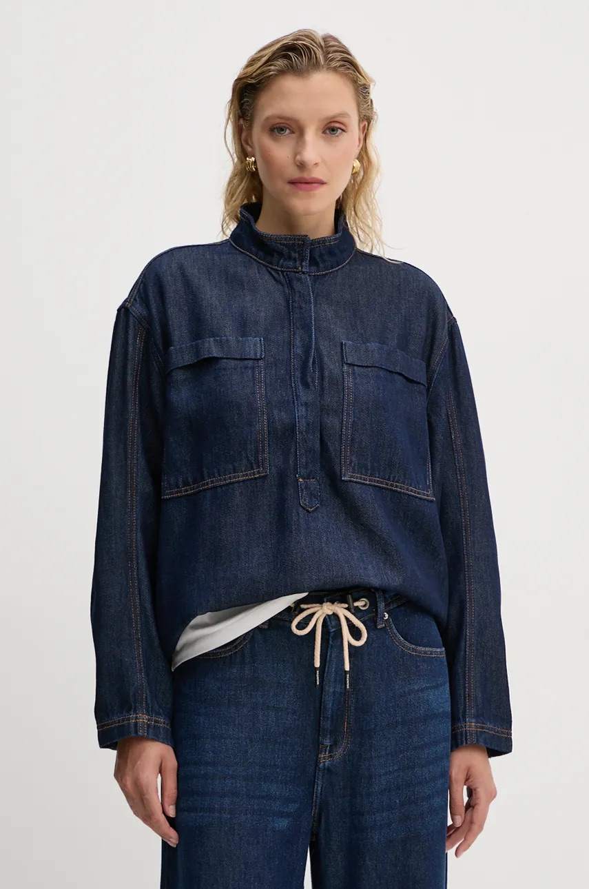 MUNTHE bluza subtire de blugi TUXA femei, culoarea albastru marin, neted, 243100024314 MUNTHE bluza subtire de blugi TUXA femei, culoarea albastru marin, neted, 243100024314