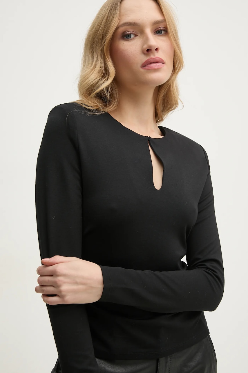 Sisley bluza femei, culoarea negru, neted, 5Y0XLQ080 Sisley bluza femei, culoarea negru, neted, 5Y0XLQ080