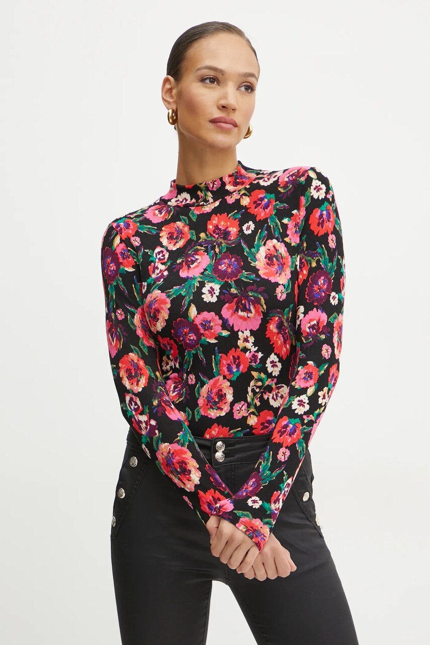 Morgan longsleeve TFLORI femei, culoarea negru, cu turtleneck, TFLORI