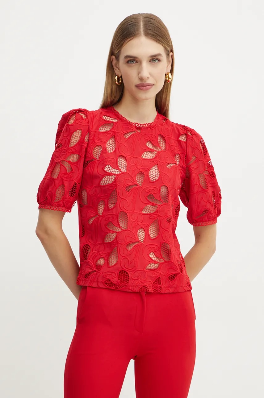 Morgan bluza DROUL femei, culoarea rosu, in modele florale, DROUL Morgan bluza DROUL femei, culoarea rosu, in modele florale, DROUL