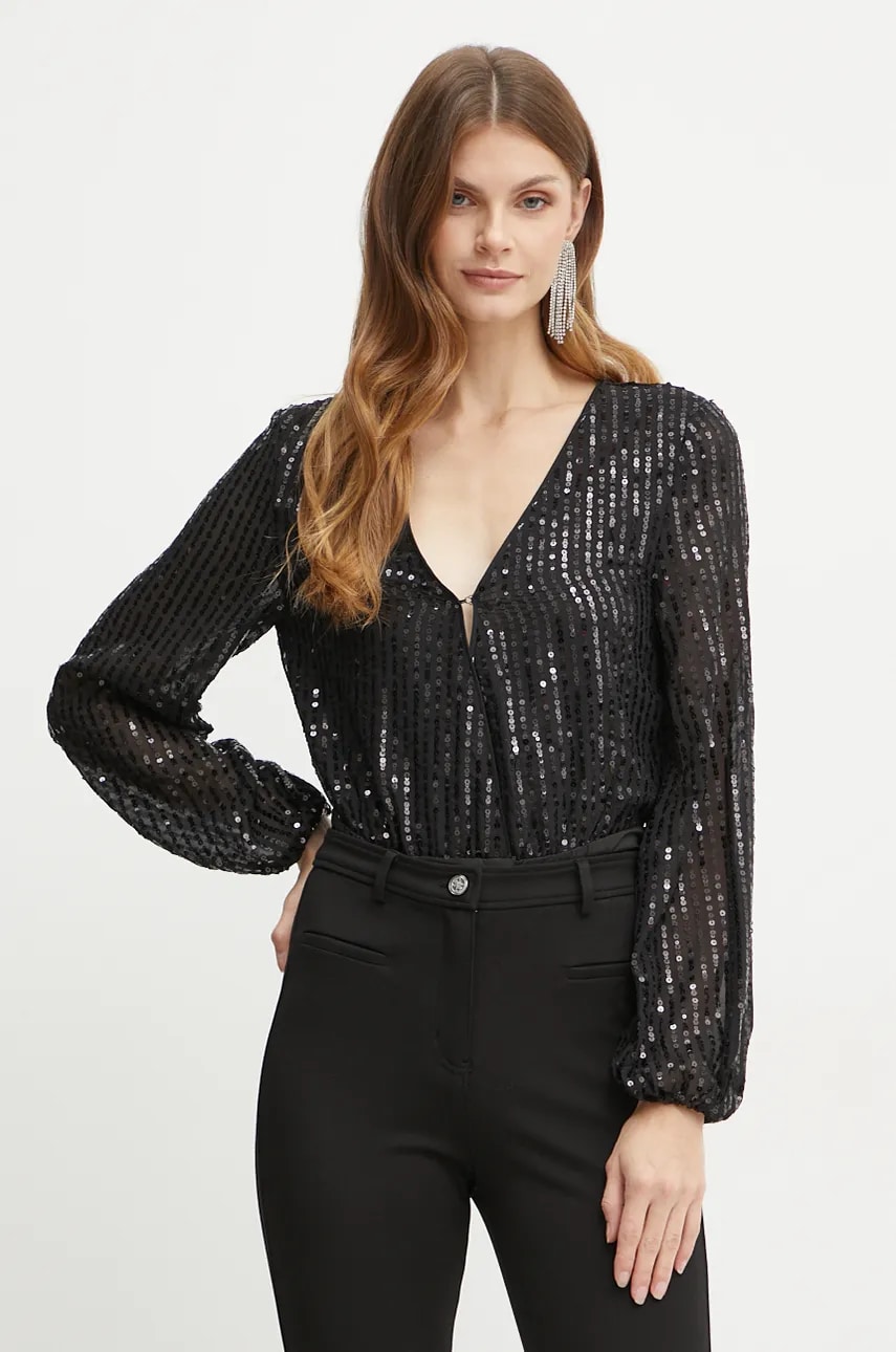 Bardot body SEQUIN femei, culoarea negru, cu imprimeu, 58945TB3 Bardot body SEQUIN femei, culoarea negru, cu imprimeu, 58945TB3