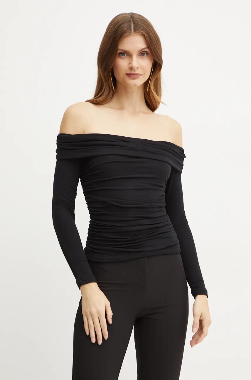 Bardot longsleeve ELSA culoarea negru, decolteu spaniol, 59432TB