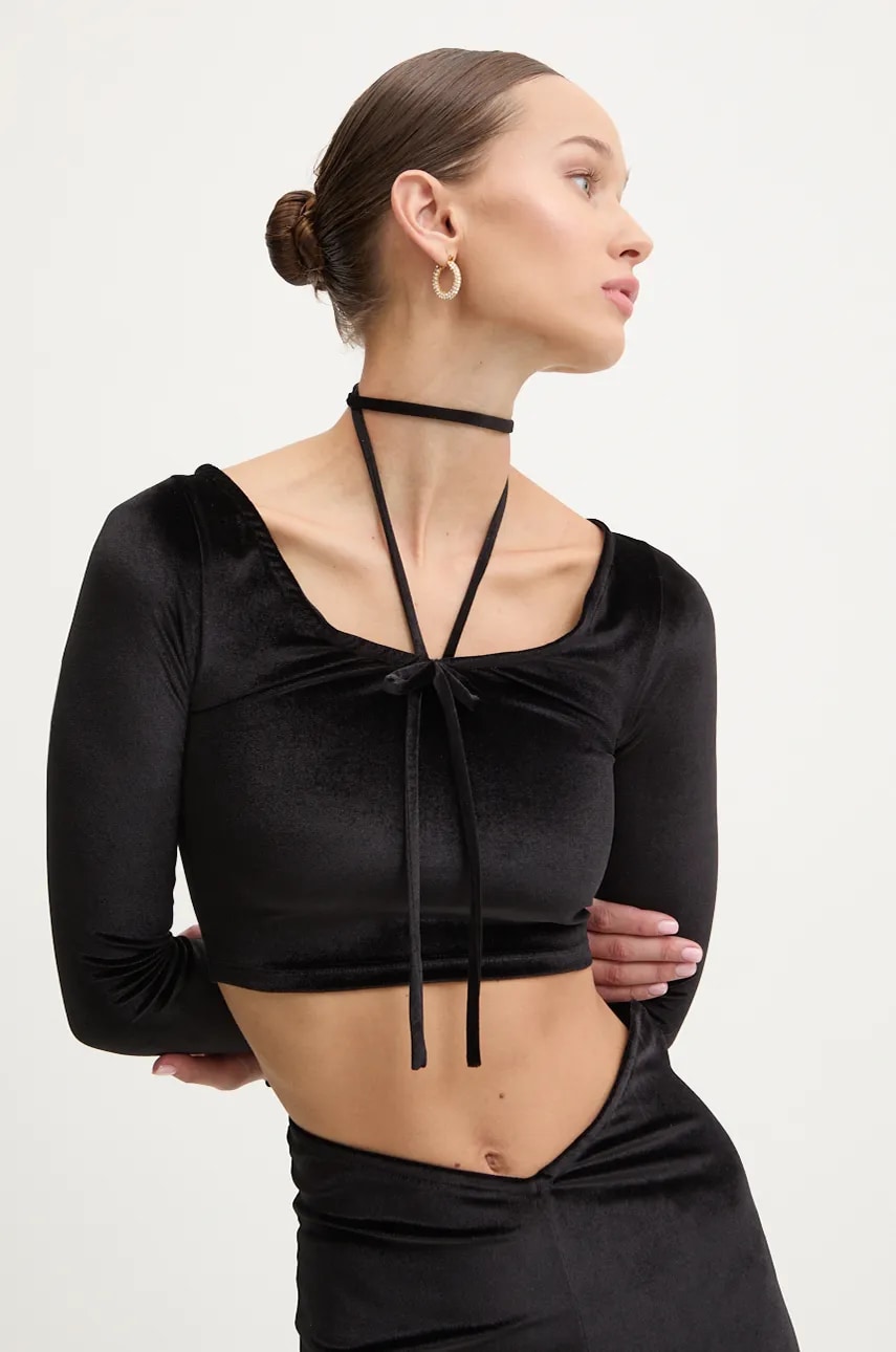 Fiorucci longsleeve de catifea culoarea negru, W01FMTLO115VR01BK01 Fiorucci longsleeve de catifea culoarea negru, W01FMTLO115VR01BK01