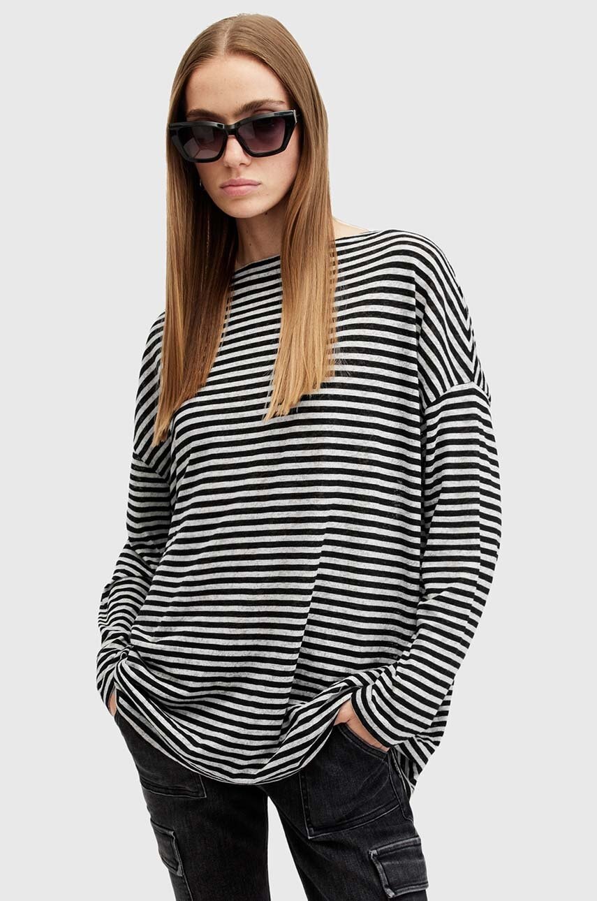 AllSaints bluza RITA STRIPE TEE femei, culoarea alb, modelator, W003JY AllSaints bluza RITA STRIPE TEE femei, culoarea alb, modelator, W003JY