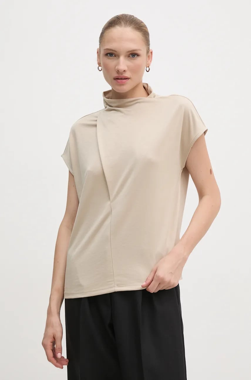OUI tricou culoarea bej, cu turtleneck, 89862 OUI tricou culoarea bej, cu turtleneck, 89862