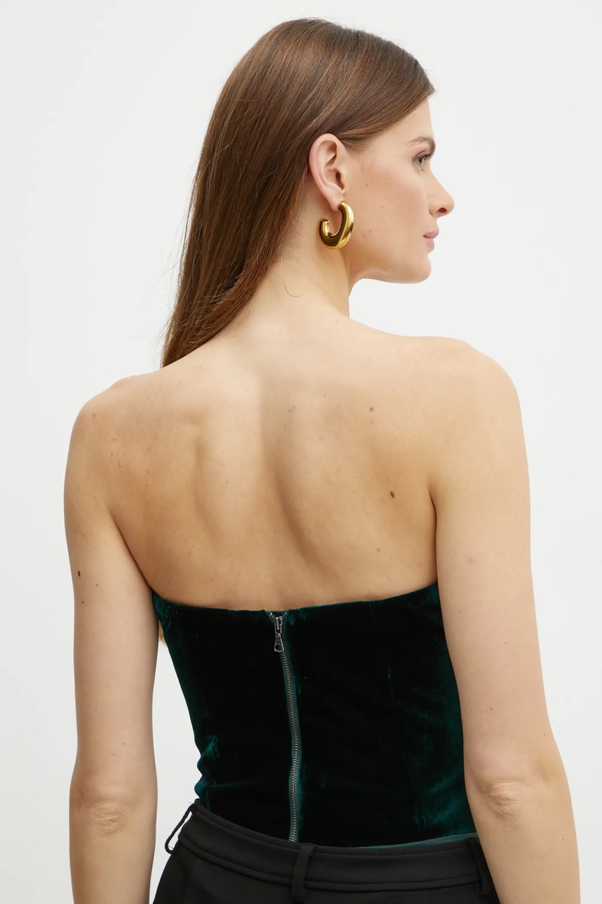 Bardot bársony body KAHLIA zöld, sima, 59576TB termék 2. képe
