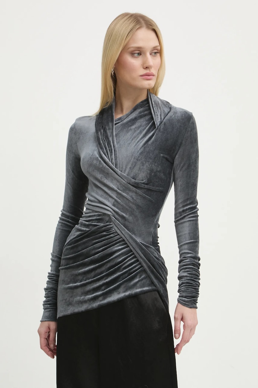 Rick Owens Lilies bluză de catifea culoarea gri, neted, LI02D5203VST Rick Owens Lilies bluză de catifea culoarea gri, neted, LI02D5203VST