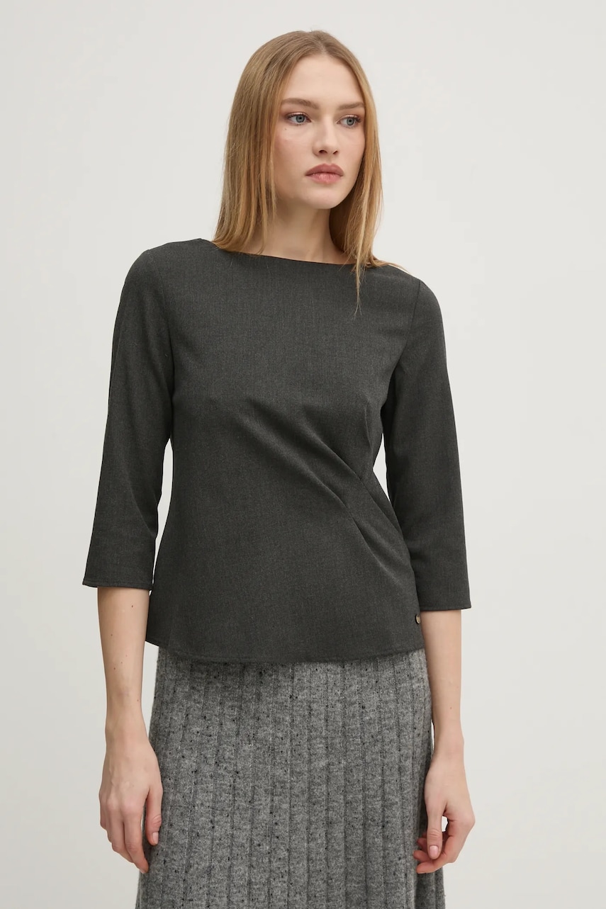 Pedro del Hierro bluza femei, culoarea gri, neted, 6638233 Pedro del Hierro bluza femei, culoarea gri, neted, 6638233