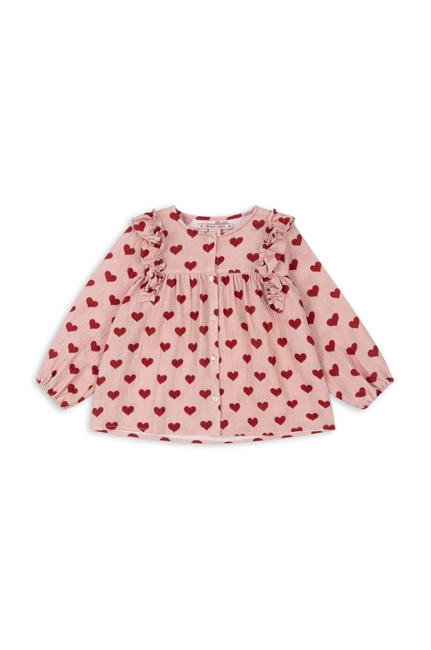 Детская хлопковая блузка Konges Sløjd COCO FRILL SHIRT GOTS цвет розовый узор KS101462