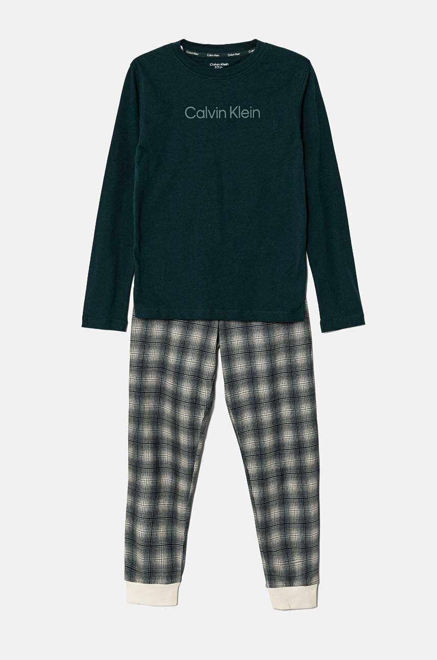

Детска памучна пижама Calvin Klein Underwear в зелено с десен B70B700503, Зелен