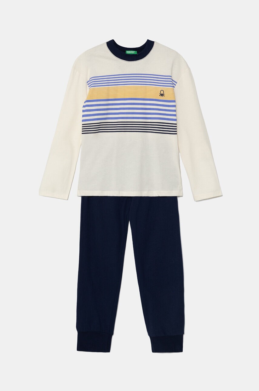 United Colors of Benetton pijamale de bumbac pentru copii culoarea bej, cu imprimeu, 3VD00P07A