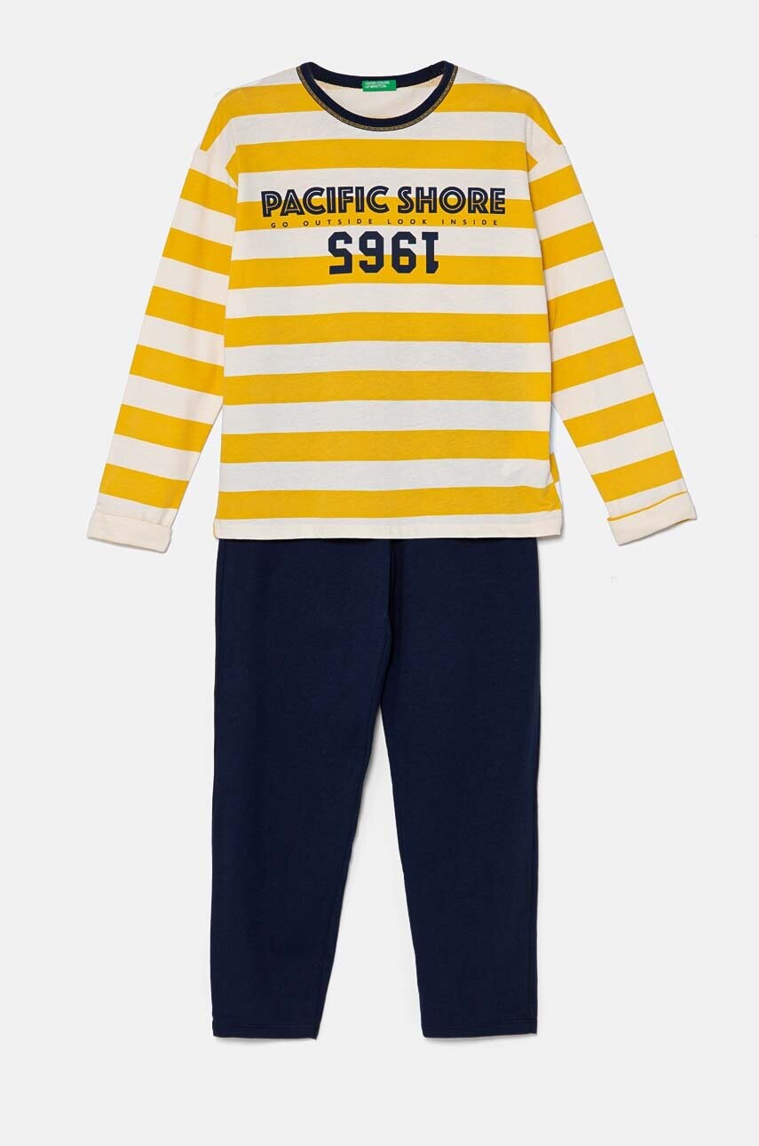 United Colors of Benetton pijamale de bumbac pentru copii culoarea galben, cu imprimeu, 3D720P07B